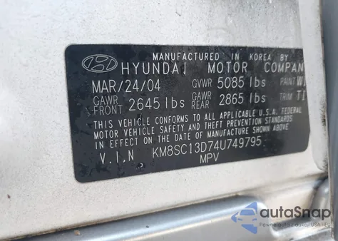 2004 Hyundai Santa Fe Gls from USA, damaged, VIN KM8SC13D74U749795
